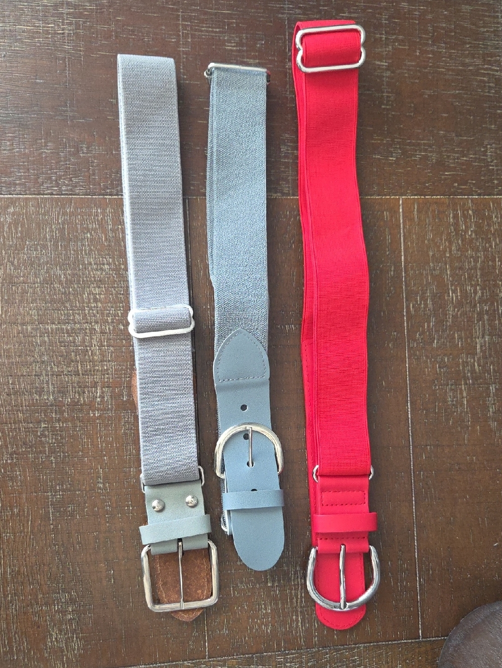 3 Unisex Baseball/Softball Belts, Red & Gray, Adjustable Size S, Brand New